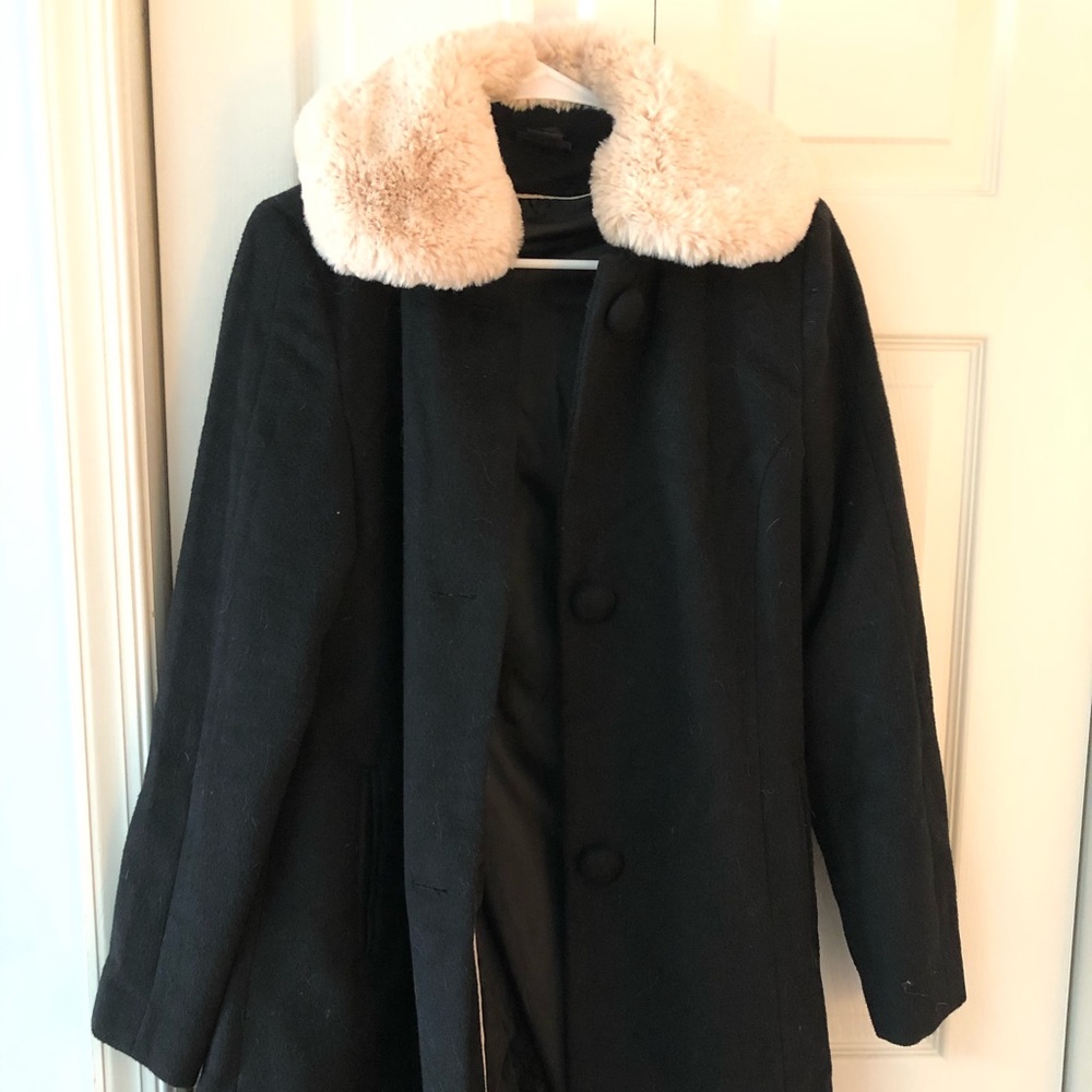 Mid length long coat with faux furrrrr collar